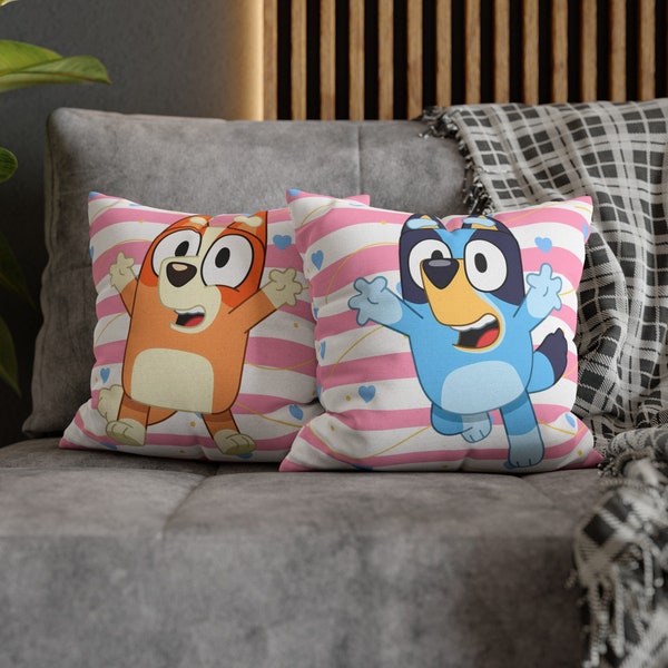 Bluey Spun Polyester Square Double-sided pillowcase, Pillow Personalized, Gift for Girl, Birthday Gift, for birthday,  Pillow for children