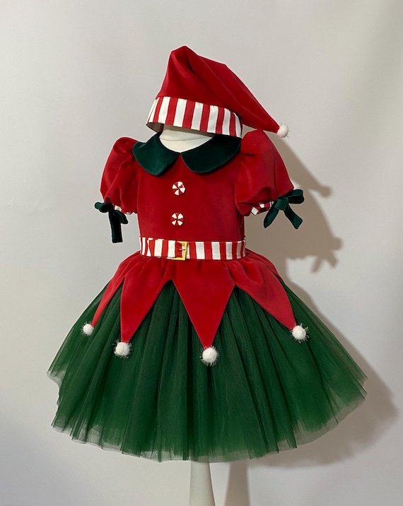 Christmas Elf Girl Costume: Handmade Holiday Dress & Hat