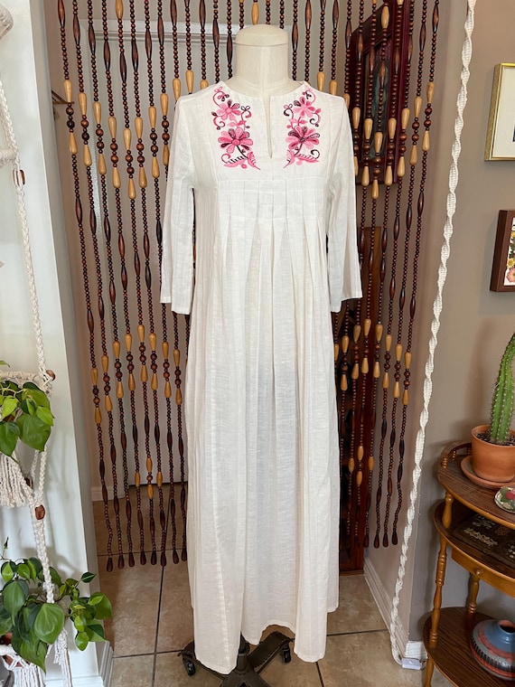 green emerald velvet dress (S) 70s Blue Long Sleeve Prairie Maxi Dress