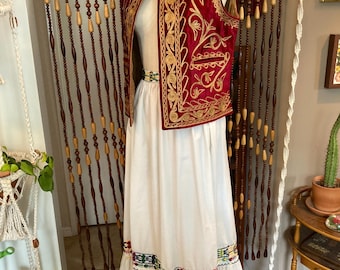 Vintage 70s Velvet Vest: Red with Gold Trim, Pakistan Made (Size 6/8)
