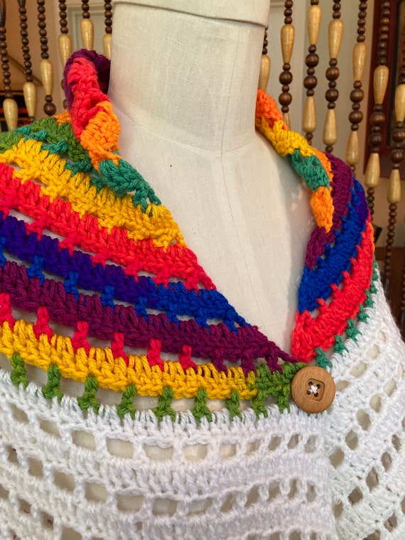 Groovy retro rainbow poncho hand crochet poncho 7… - image 3