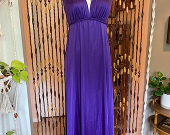 1950s Full Length Nightgown: Vintage Jewel Tone Slip (Size S/M)