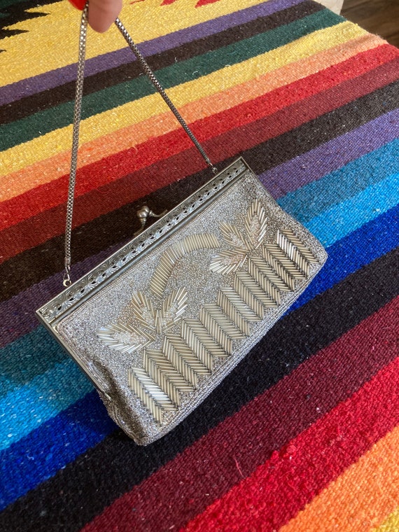 Vintage silver and white small beaded purse