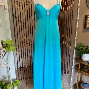 1950s Blue Nylon Nightgown: Vintage Full Length Slip Dress