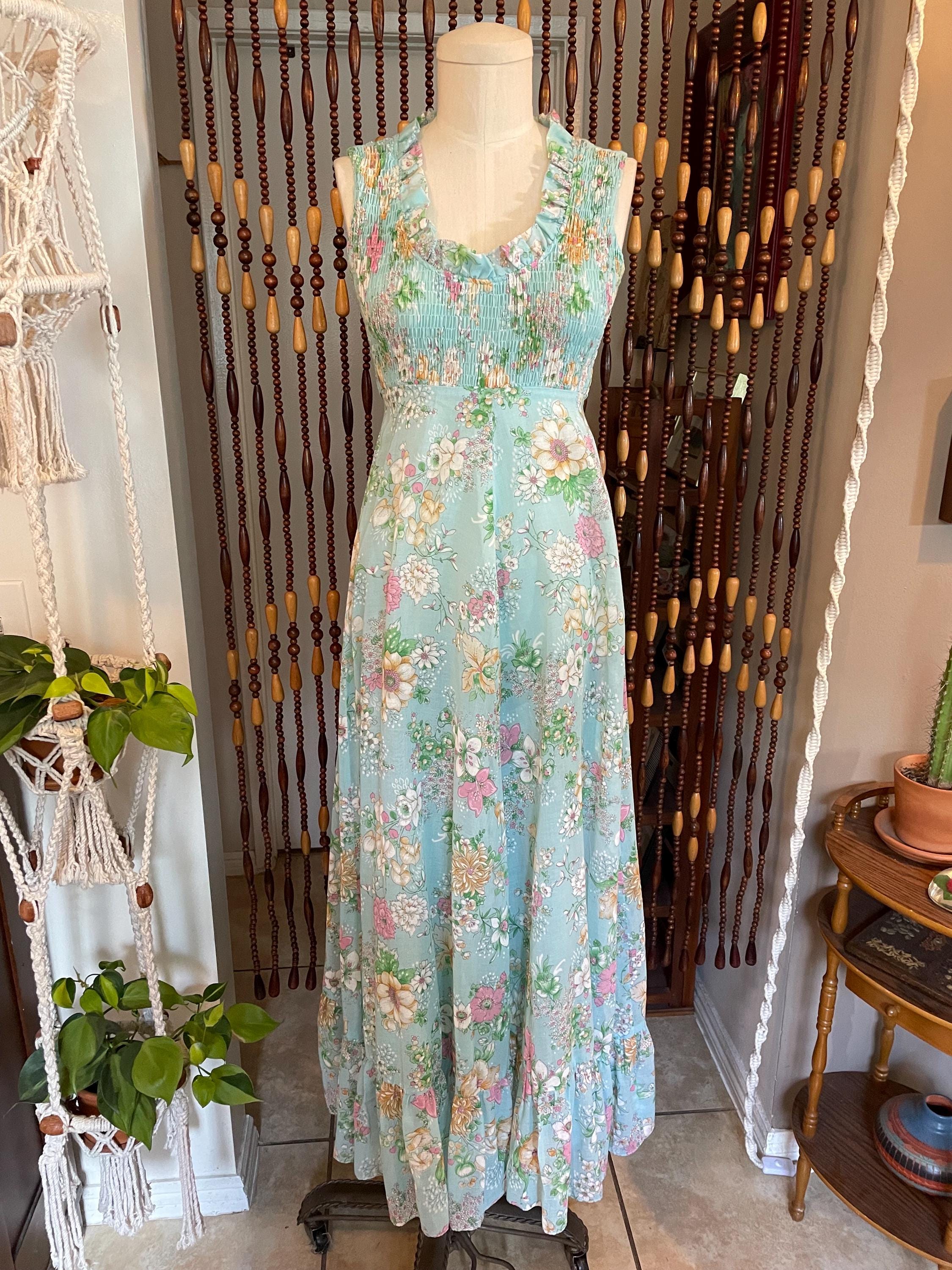 1970s Floral Prairie Dress: Patty O'Niel Sleeveless Maxi, Size 2/4