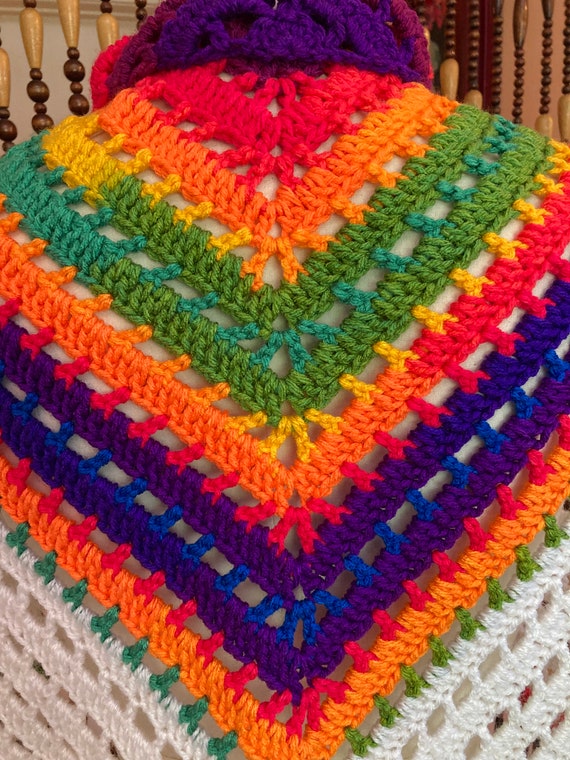 Groovy retro rainbow poncho hand crochet poncho 7… - image 5