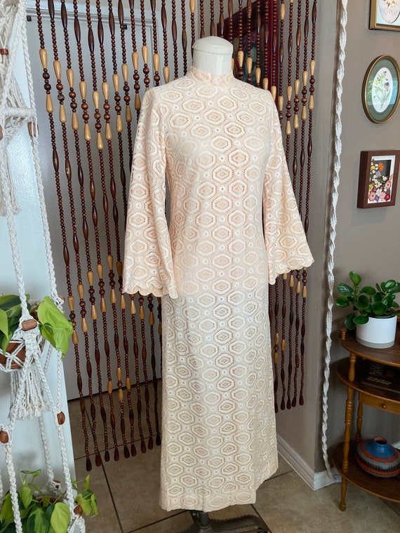 60’s cream lace maxi dress with bell sleeves 60’s 