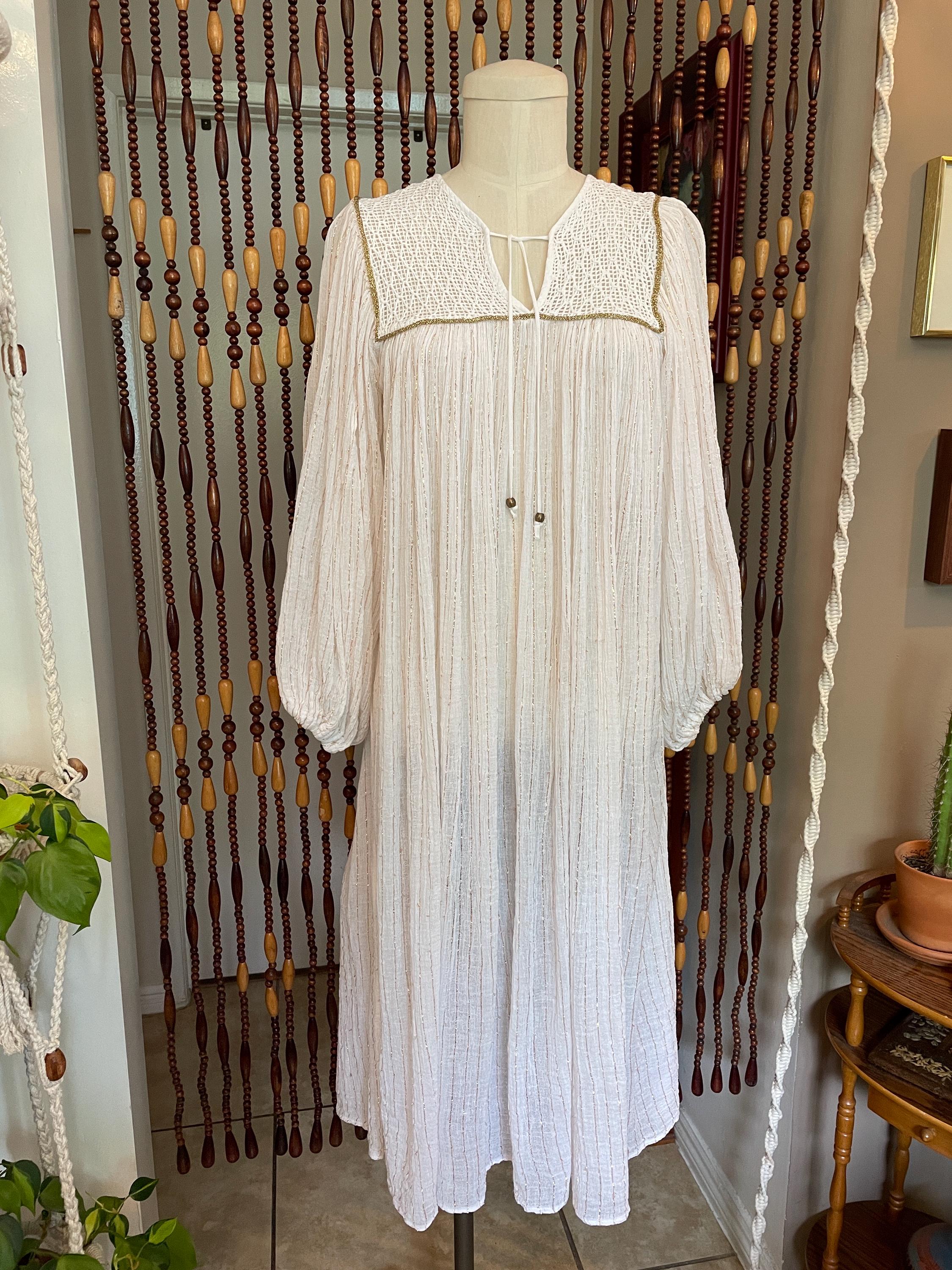 Vintage 1970s Lemon Floral Cotton Gauze Floaty Floral Maxi