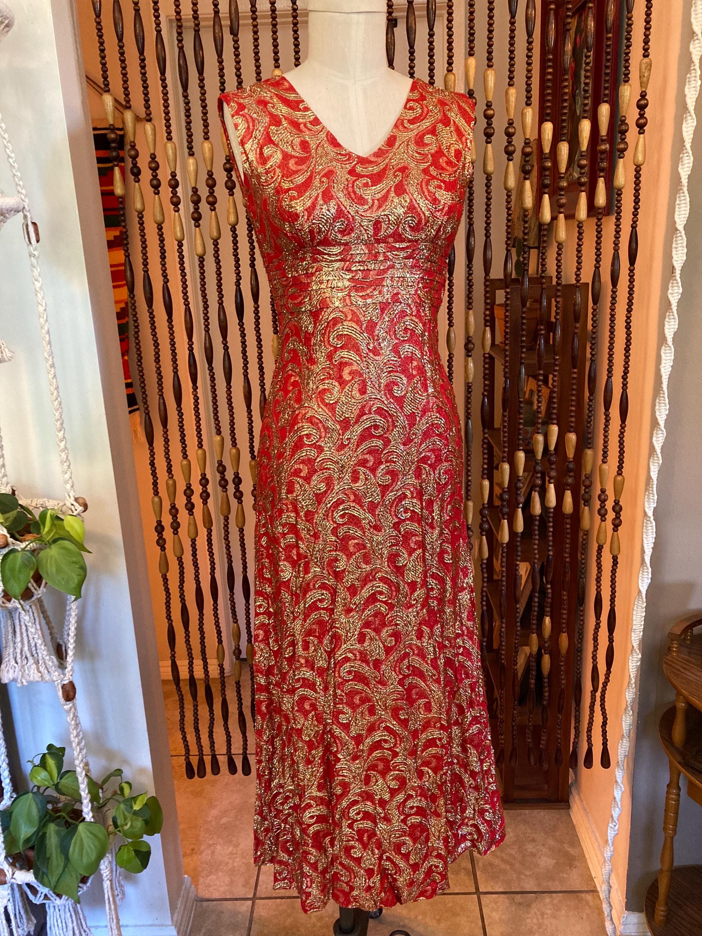1960s Gold Lamé Party Dress: Vintage Brocade Holiday Gown, XXS
