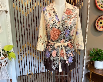 70s Floral Polyester Shirt - Teddi of California - Exaggerated Collar