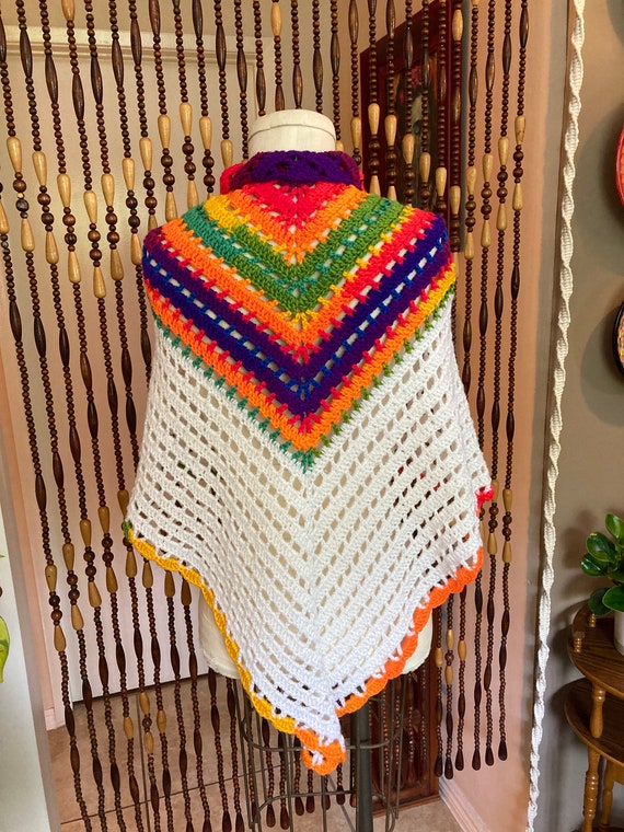 Groovy retro rainbow poncho hand crochet poncho 7… - image 4