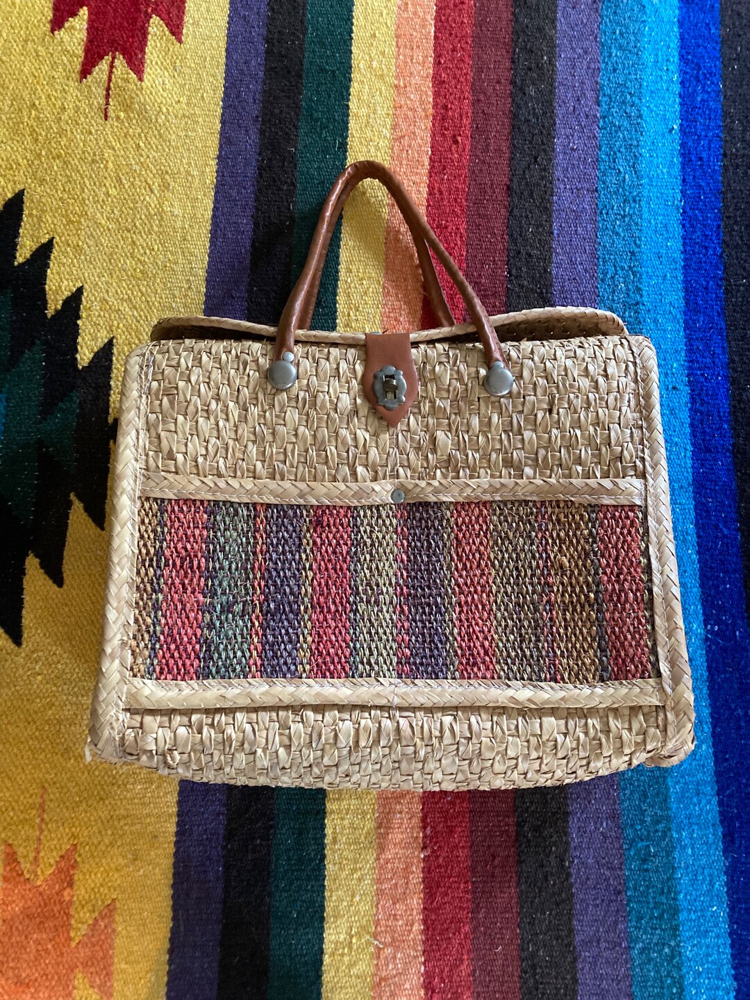 Vintage Acapulco Woven Straw Bag 70s Straw Tote Bag Woven Tote Bag