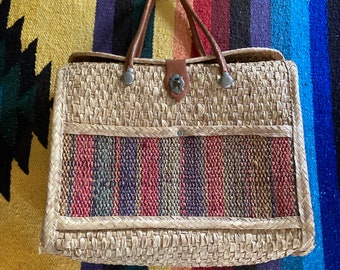 Vintage Acapulco woven straw bag 70’s straw tote bag woven tote bag straw purse top handle woven bag 70’s 80’s woven purse vintage tote bag