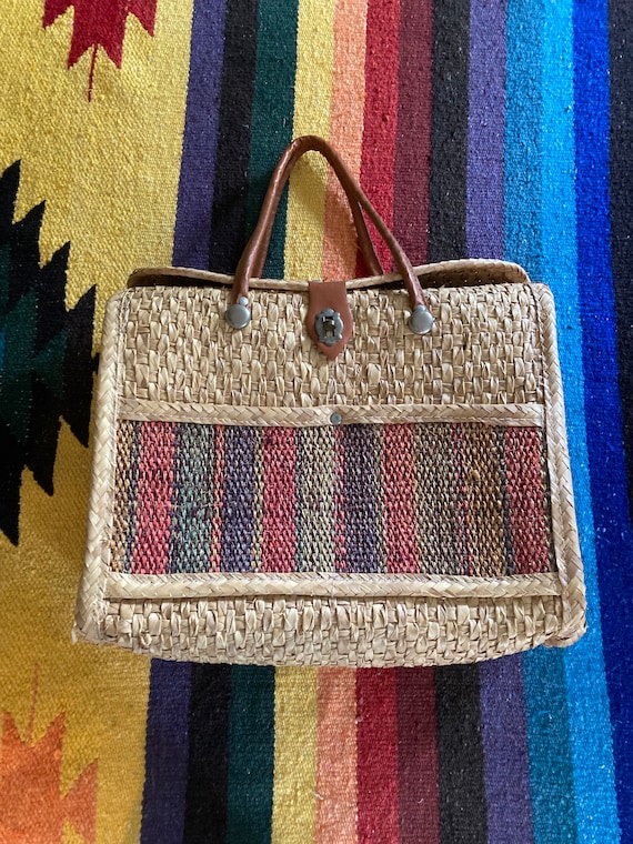 Vintage Acapulco woven straw bag 70’s straw tote b
