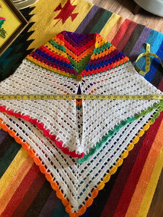 Groovy retro rainbow poncho hand crochet poncho 7… - image 8