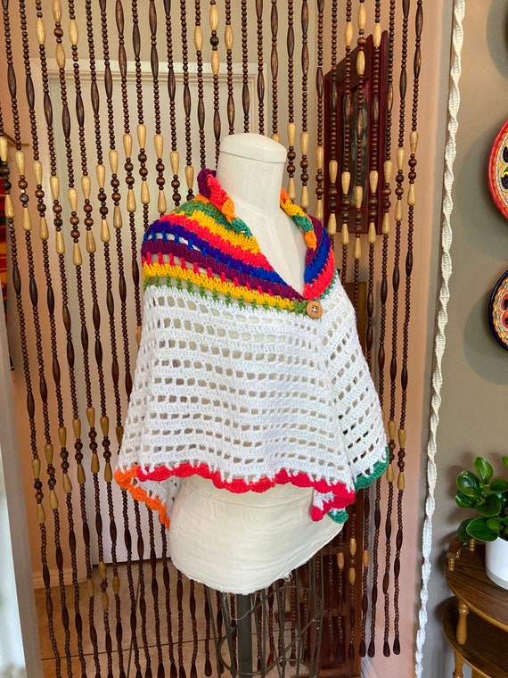 Groovy retro rainbow poncho hand crochet poncho 7… - image 2