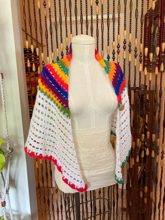 Groovy retro rainbow poncho hand crochet poncho 7… - image 6