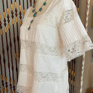 VTG Pin tuck Blouse Dressy Grey Button Shirt Long Puff Slv