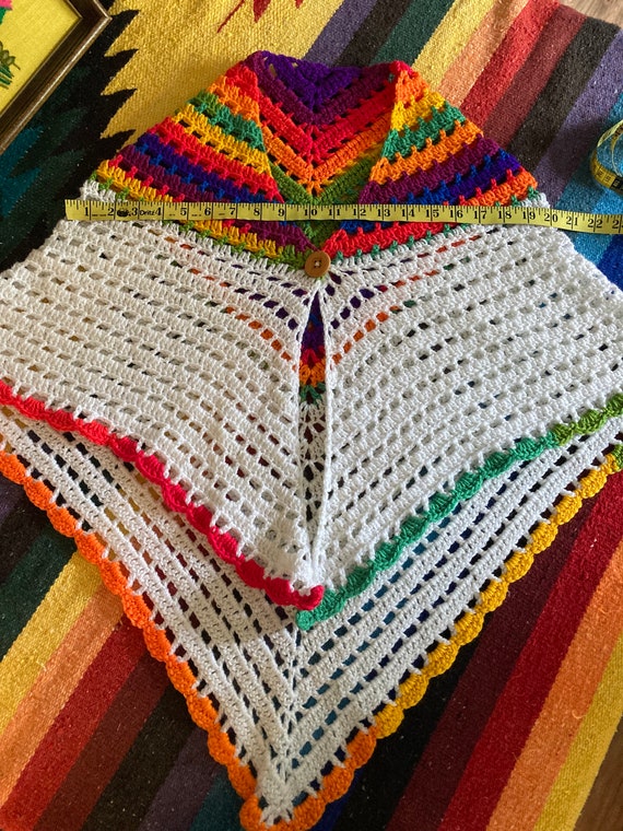 Groovy retro rainbow poncho hand crochet poncho 7… - image 7