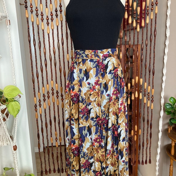 90’s floral skirt 90’s rayon cotton skirt vintage cotton skirt vintage floral midi skirt vintage A-line skirt