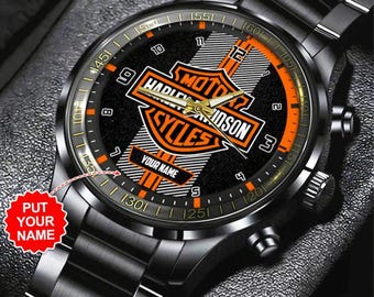 Personalized Harley Davidson Black Stainless Steel Watch