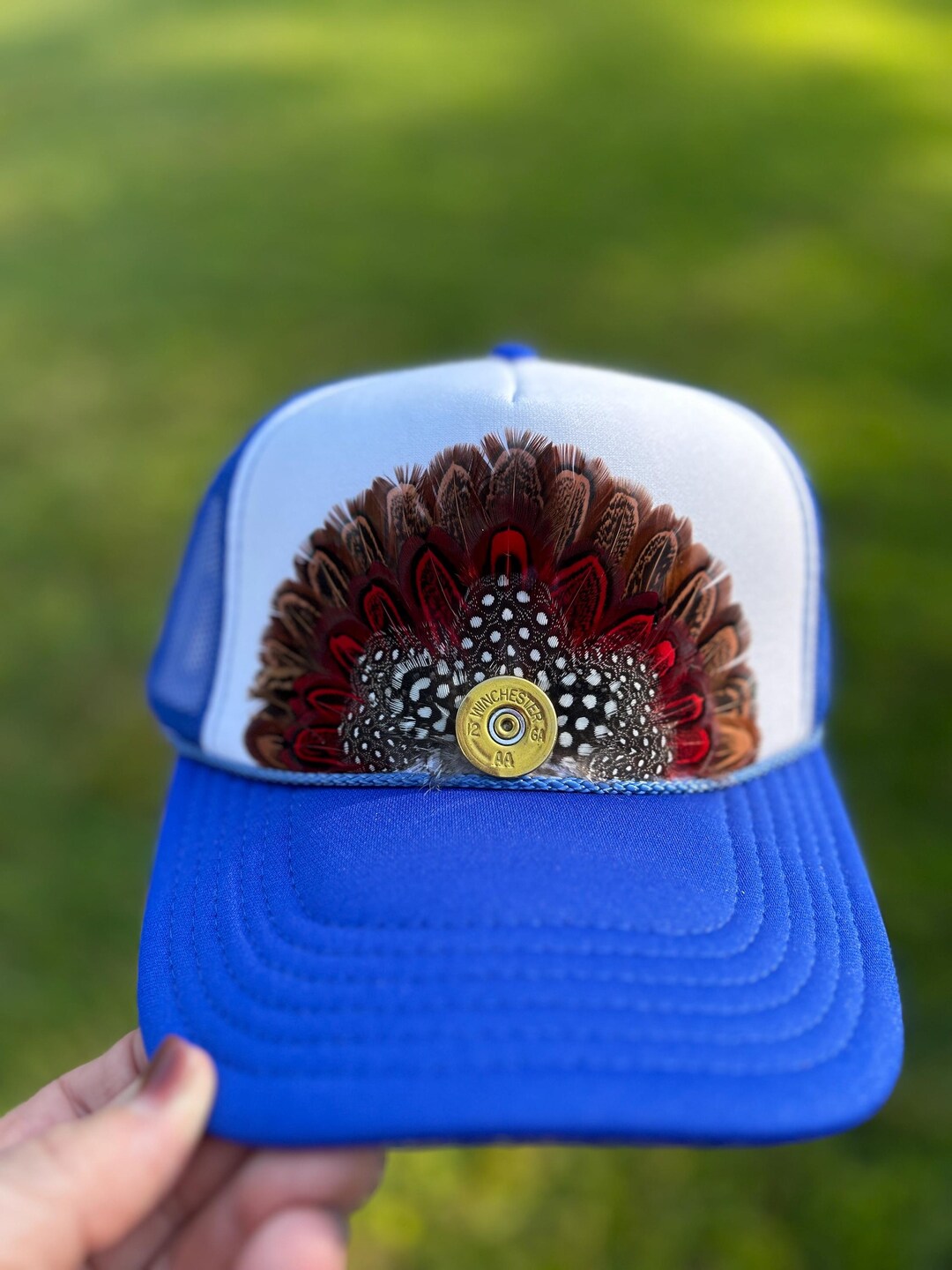 Boho Feather Trucker Hat – Handmade Unisex Festival Cap  display picture 1