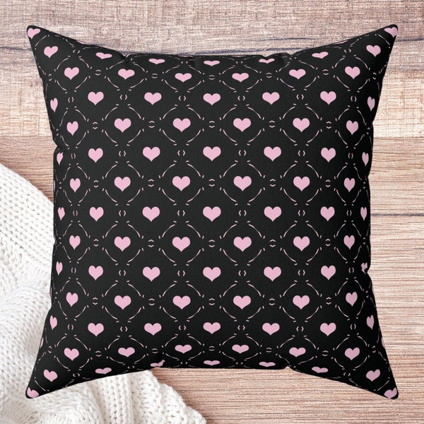 Pink Heart Print Pillow, Cozy Bedroom & Living Room Accent, Faux Suede, Double-Sided Home Decor, Charming Housewarming and Sweetheart Gift