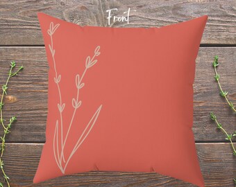 Coral and Black Floral Pillow, Minimalistic Double-Sided Design, Coral on Front, Color Pop Accent Throw Pillow, Lovely Home Decor Gift