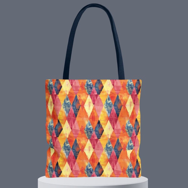 Vibrant Diamond Shape Tote Bag, Abstract Geometric Pattern, Fashionable Carryall Tote for Everyday, Unique Artistic Abstract Gift Idea