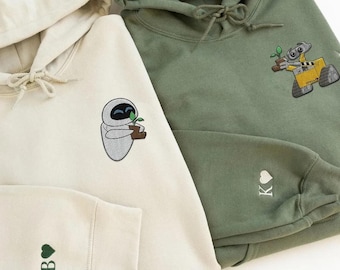 Custom Wall E And Eve Embroidered Sweatshirt, Disney Couple Embroidered Hoodie, Couple Embroidery Sweatshirt, Matching Hoodie