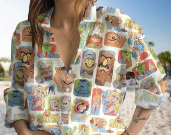 Muppet Show Linen-Look Shirt, Muppets Babies Women Shirt, Baby Muppets Blouse Shirt, Cartoon Shirt, Jim Henson Fans Gift