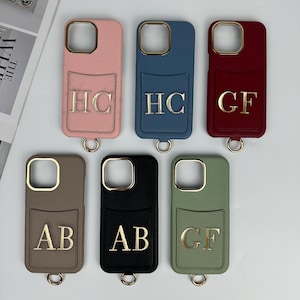 Personalised Leather Phone Case for iPhone 16 Pro, 15 14 13 12 11 Pro Max,Embossed Initials on Leather,Gift for him/her