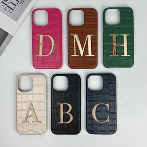 Personalised Leather Phone Case for iPhone 16 Pro, 15 14 13 12 11 Pro Max,Embossed Initials on Leather,Gift for him/her