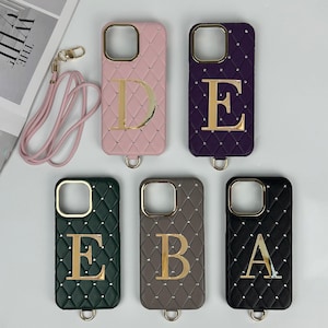 Personalised Leather Phone Case for iPhone 16 Pro, 15 14 13 12 11 Pro Max,Embossed Initials on Leather,Gift for him/her