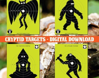Cryptid Shooting Targets - Mothman, Bigfoot, Flatwoods Monster, Frogman (Digital Download)