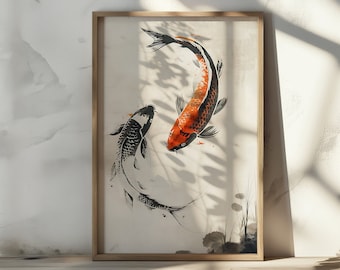 Koi Fish Japandi Wall Art Print Japanese Style Decor Minimalist Zen Home Decor Fish Poster for Living Room Entryway or Meditation Space