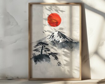 Pintura del monte Fuji Impresión artística japonesa Arte mural de montaña Estilo japonés Bellas Artes Póster neutro Impresión artística de montaña Decoración del hogar del monte Fuji