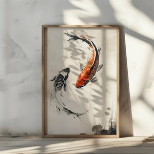 Koi Fish Japandi Wall Art Print Japanese Style Decor Minimalist Zen Home Decor Fish Poster for Living Room Entryway or Meditation Space