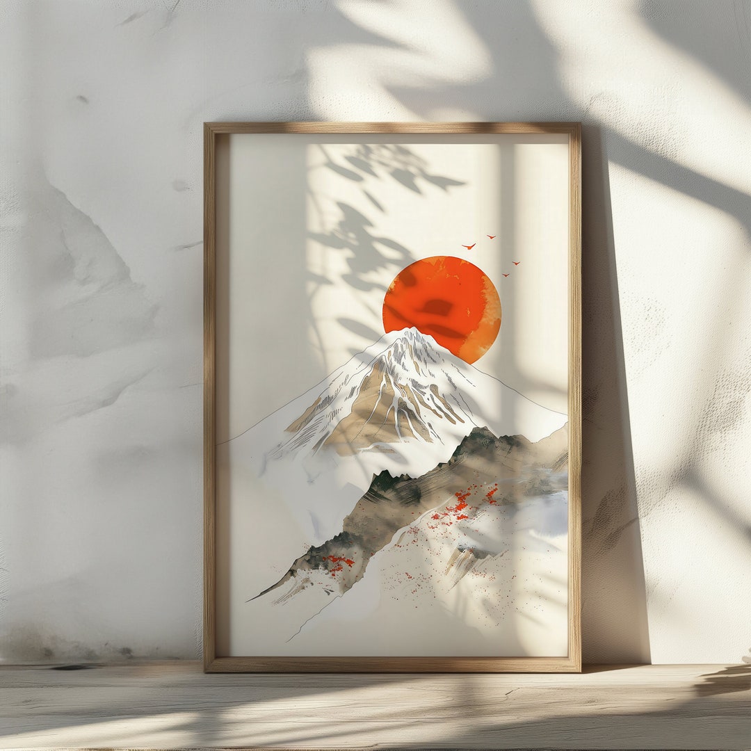 Mount Fuji Painting Japandi Art Print Mountain Wall Art Japanese Style ...