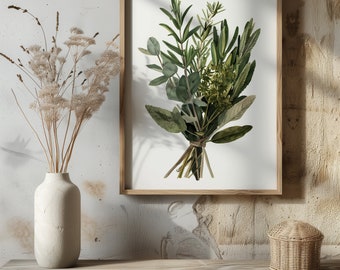 Greenery Painting Watercolor Herbs Wall Art Nature Wall Decor Herbs Kitchen Decor Watercolor Art Print Modern Greenery Decor Poster Print