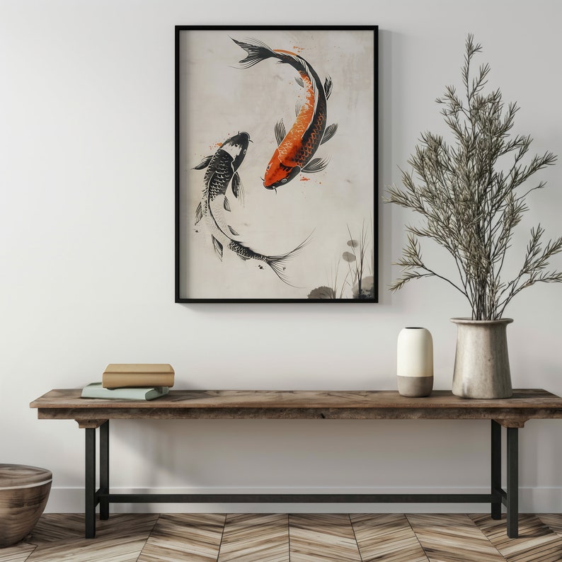 Japandi Art Print Koi Fish Wall Art Wall Decor Koi Art Print Fish Home ...