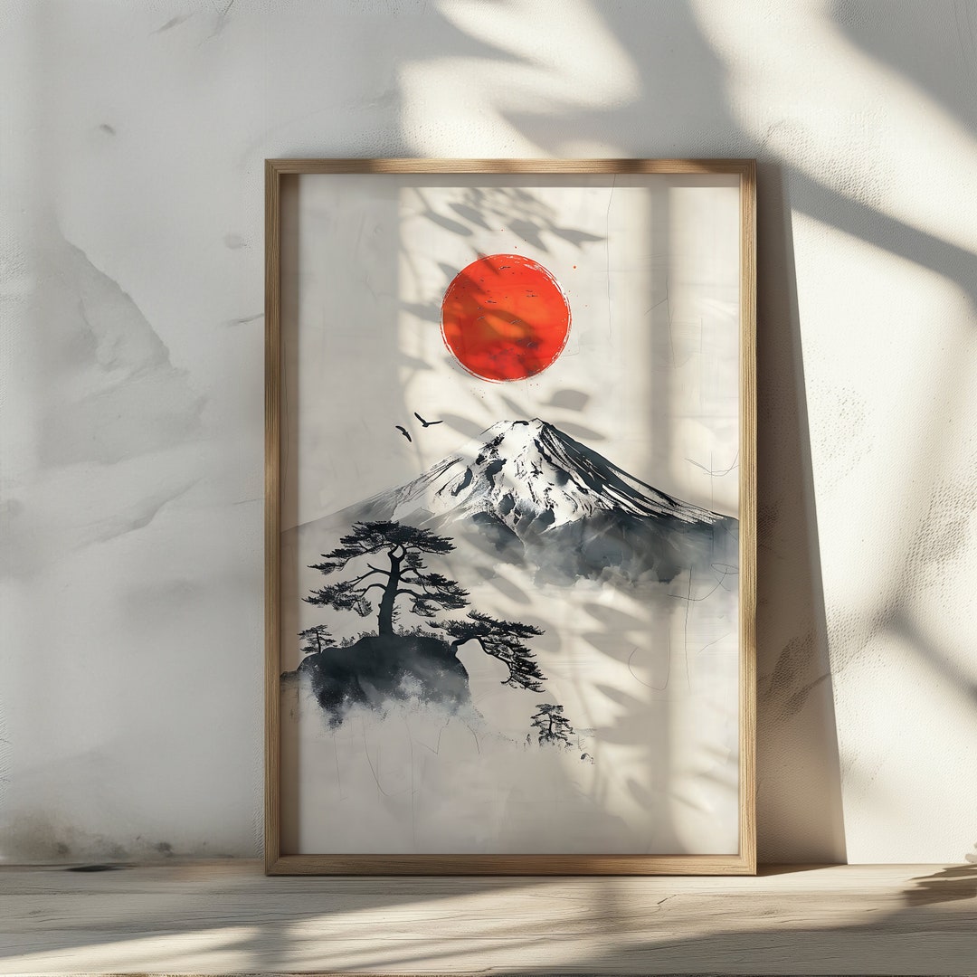 Mount Fuji Painting Japandi Art Print Mountain Wall Art Japanese Style ...