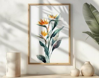 Modern Flower Painting Birds Of Paradise Wall Art Flower Wall Decor Flower Art Tropical Home Decor Birds of Paradise Art Print Modern Decor