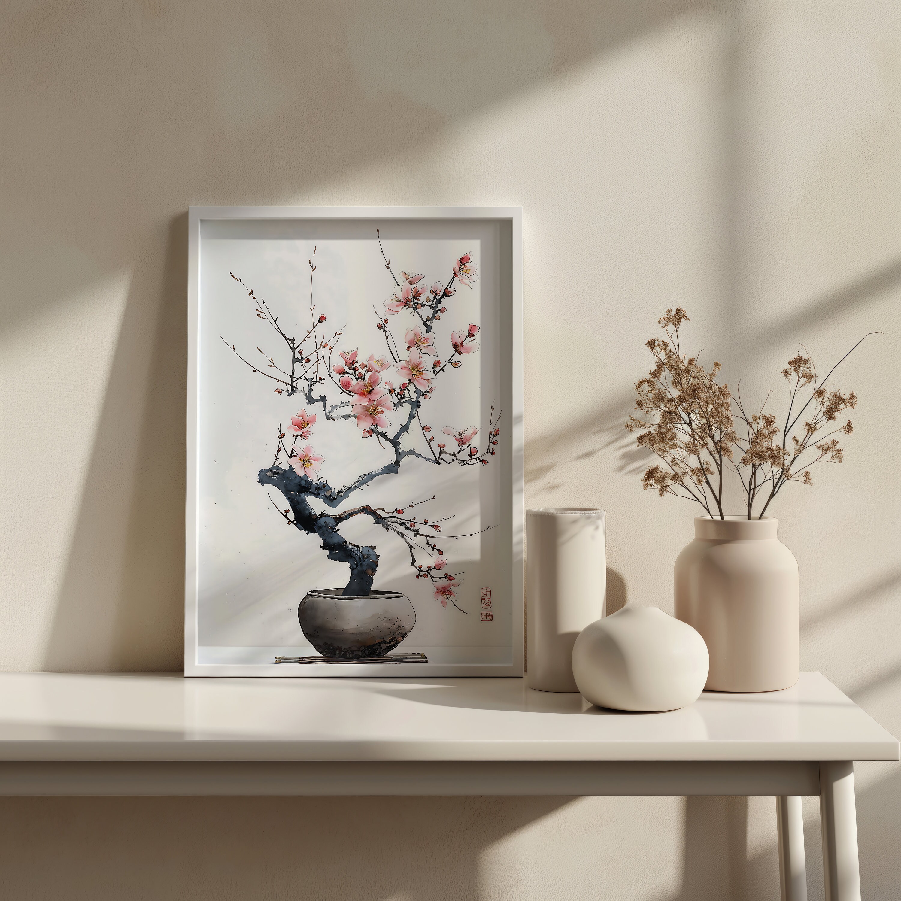 Cherry Blossom Bonsai Watercolor Art Print Japandi Wall Art Japanese ...