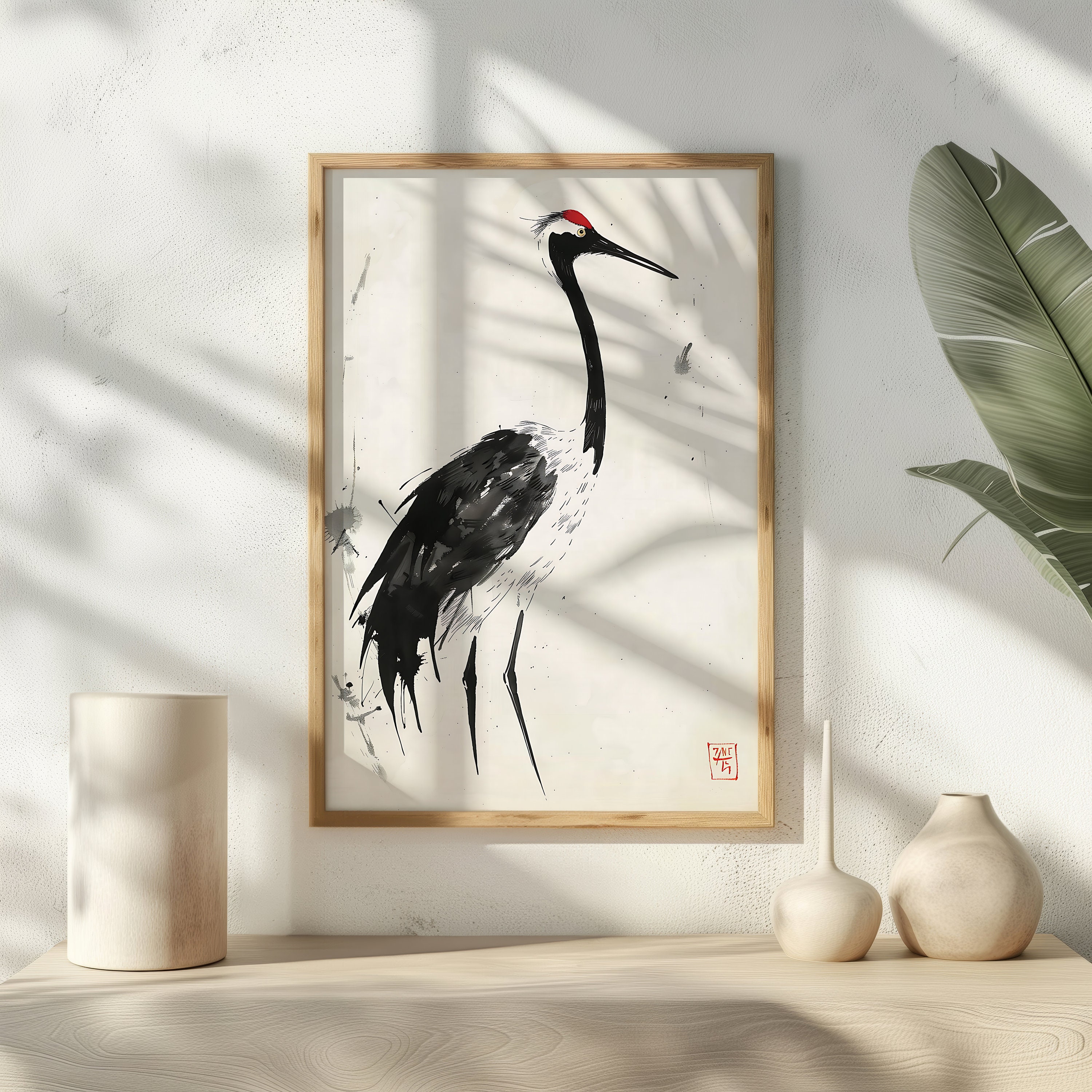 Modern Painting Japandi Art Print Crane Wall Art Japanese Style Fine ...