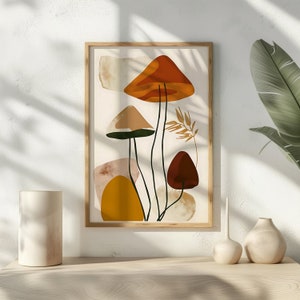 Pintura abstracta de hongos, arte de pared bohemio, decoración de pared, arte de hongos, decoración moderna para el hogar, impresión de arte de plantas bohemias, decoración bohemia para el hogar, regalo para ella