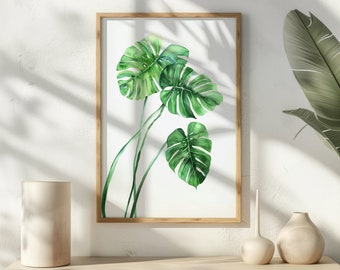 Watercolor Greenery Painting Modern Wall Art  Decor Monstera Art Modern Home Decor Monstera Art Print Bohemian Decor For Home Gift For Her