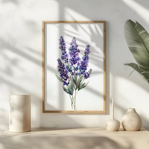 水彩画の花の絵画 ラベンダーの壁アート ラベンダーの壁の装飾 花のアート トロピカルな家の装飾 水彩画のアートプリント 家のモダンな装飾