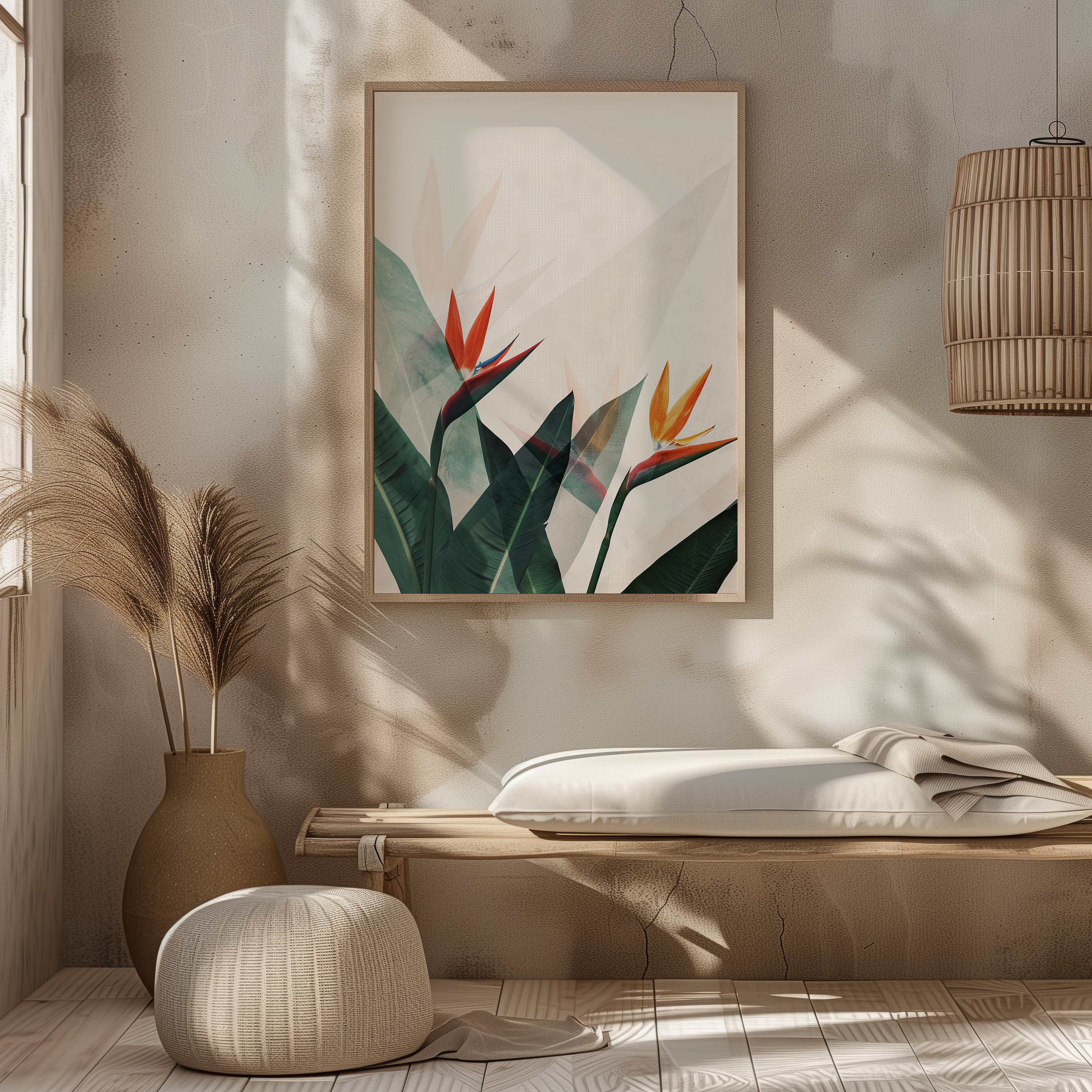 Boho Flower Painting Abstract Wall Art Wall Decor Birds of Paradise Art ...