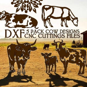 Cows - CNC CUT FILE, 5 Pack - Bull, Cows & Calf Designs / Farm Animals - Dxf Download Digital Cut File - Laser, Plasma, Cricut, Router